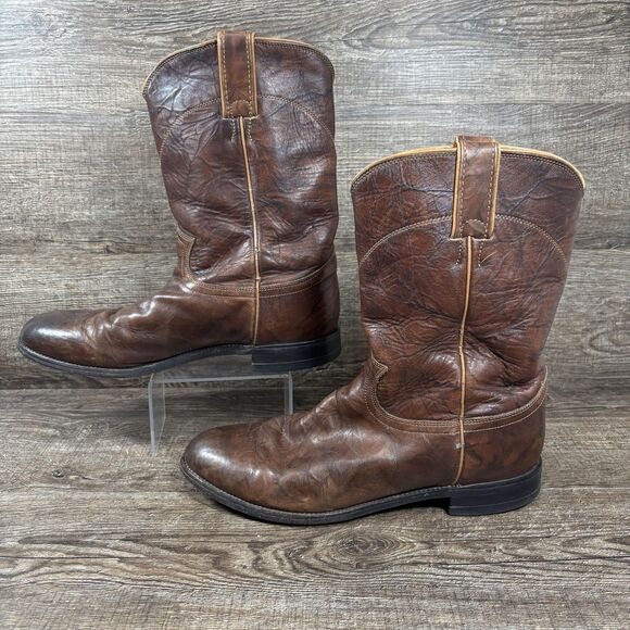 Justin Roper Boots Men\'s 9B Brown Leather Western Cowboy Bay Apache 3163 main image 8